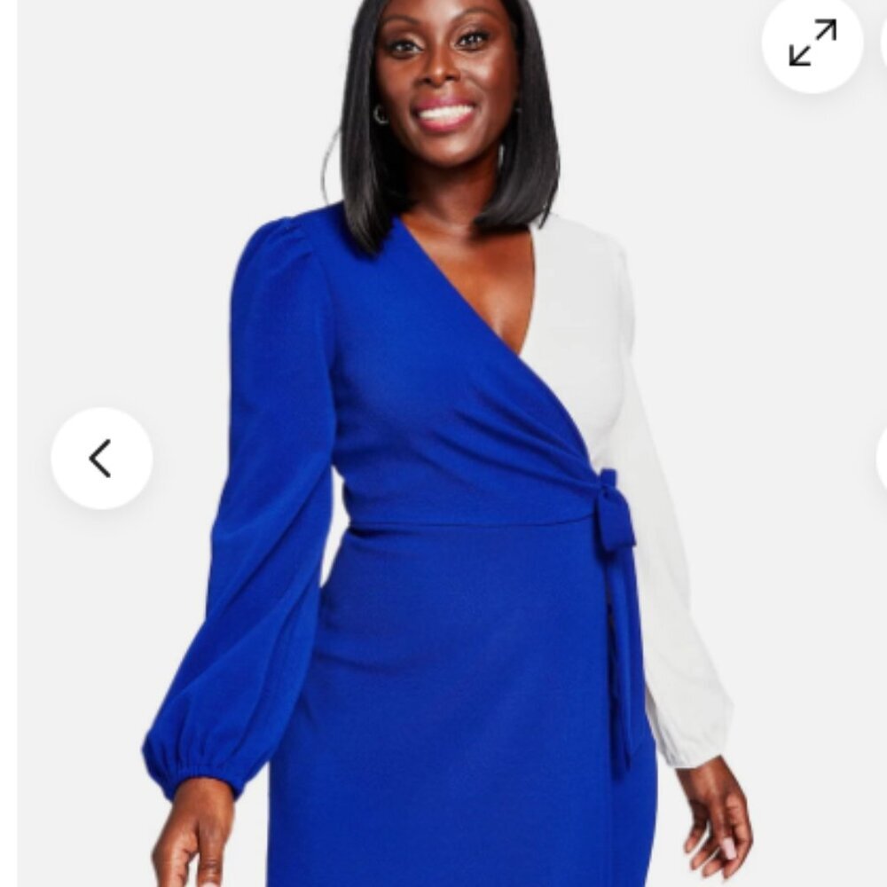 Kasper Plus Colorblock Surplice Side-Tie Jersey Dress size XXL